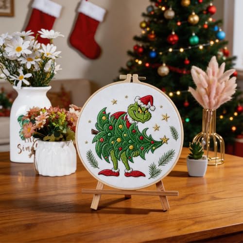 TPZBWG Embroidery Kit, 4 Pack Cross Stitch Kits,DIY Embroidery Starter Kit for Adults & Beginners, DIY Needlepoint Kit with Embroidery Hoop Thread Needle for Craft Lover Birthday Gifts (Green& White) - color: Green& White