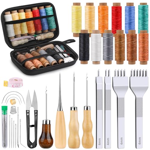 56Pcs Leather Stitching Punch Kit, Sewing Kit 4mm Prong Sewing Hole Punch