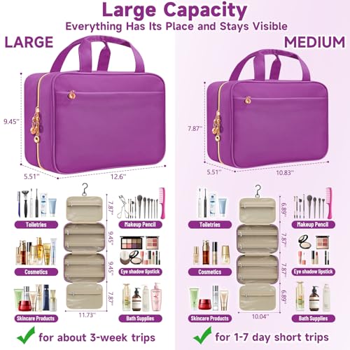 Travel Toiletry Bag for Women, Hanging Makeup Organizer Clear Pockets - color: Purple, size: Medium