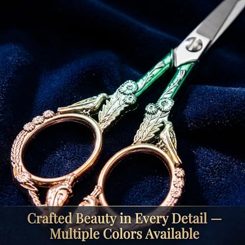Small Embroidery Scissors with Cover -Cute and Comfortable handles Sturdy Sharp Tips for Precise Cutting, Perfect Size Keeping in Your Sewing Craft Supplies Kit (green gold) - color: Green Gold