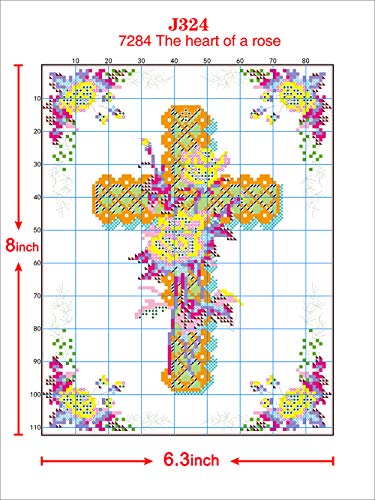 Printed Cross Stitch Kits 11CT 10X14 inch 100% Cotton Holiday Gift DIY Embroidery Starter Kits Easy Patterns Embroidery for Adults Crafts DMC Stamped Cross-Stitch Supplies Needlework The Cross Rose - color: Stamped 10×14 inch
