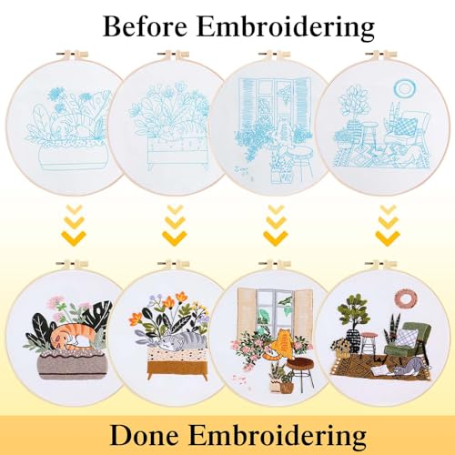 4 Sets Pussy Cat Embroidery Kit for Beginners with Tool Set Cat Pattern - color: Pussy Cat
