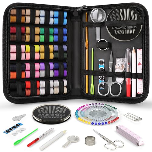 Coquimbo Sewing Kit Christmas Gifts for Grandma, Mom, Traveler, Adults, Beginner, Emergency, DIY Sewing Supplies Organizer Filled with Scissors, Thread, Sewing Needles, Tape Measure etc (Black, L) - color: Black, size: L