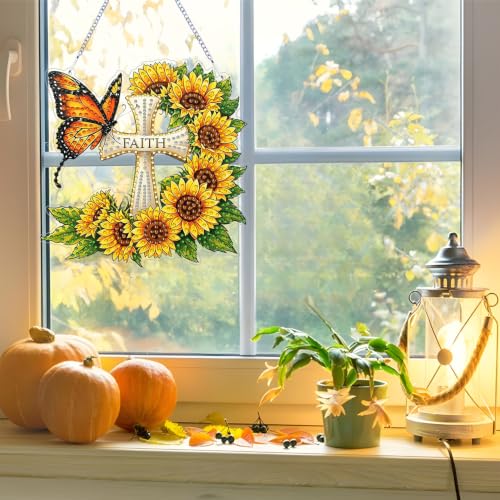 ARPADAMO Cross Diamond Art Kits for Adults, Acrylic Hanging Suncatcher - color: DP05093