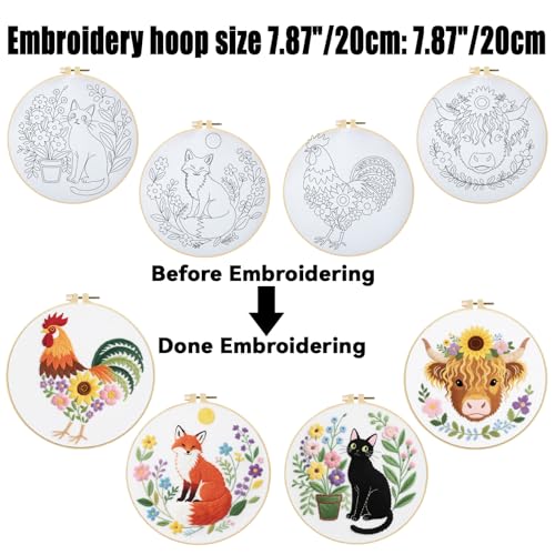 ORIGACH 4 Pcs Flower and Animal Embroidery Kit for Beginners - style: Flower & Animal