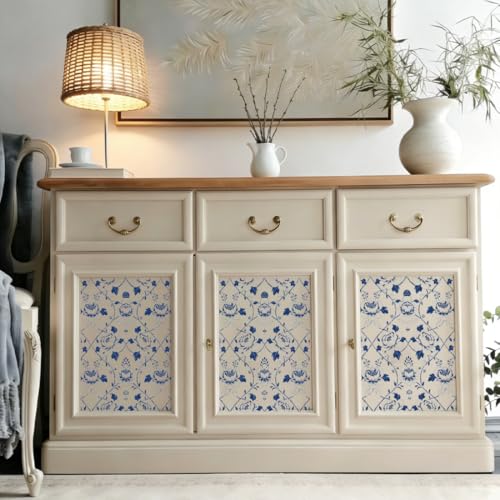 6 Sheets Vines, Roses, Peonies Rub On Transfers for Crafts and Furniture, DIY Craft Vinyl Waterproof Transfers Stickers for Wood Furniture, Door, Windows, Gifts and Home Decor 6x12” - style: Retro Blue Pattern
