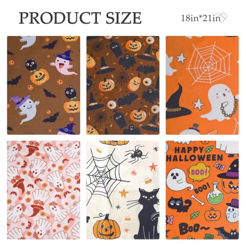 6 Pcs 18 x 21 Inches Halloween Cotton Fabric Precut Quilting Fabric Bundles Solid Colors Quilt Material for DIY Craft Sewing Embroidery - color: Halloween