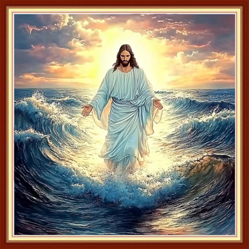 Redxing Stamped Cross Stitch Kits Embroidery kit for Beginners Adults Full Range of Embroidery Patterns Starter Kits DIY Printed Cross Stitch Kits Needlepoint Kits 11CT-Jesus at Sea 18x18 inchs - color: Artskits02
