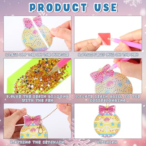 Tondiamo 20 Pcs Christmas Diamond Painting Keychain Kits 5D DIY Diamond Art Pendants Double Sided Hanging Key Chains for Christmas Party Decoration DIY(Macaron) - style: Macaron