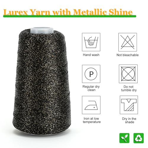 Metallic Crochet Thread, 80g Lurex Yarn for Charms(Black Gold) - color: Black Gold