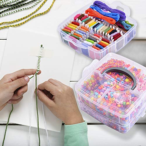 Peirich Jewelry Making Bead Kits, Includes 44 Embroidery Floss with 3-Tier Organizer Storage Box with Threads, Over 4900 Beads for Friendship Bracelets, Jewelry Making Christmas Birthday Gift - color: White
