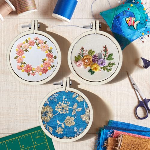 Dnyta 10pcs Mini Embroidered Hoop Round Tiny Cross Stitch Hoops, 1.6"