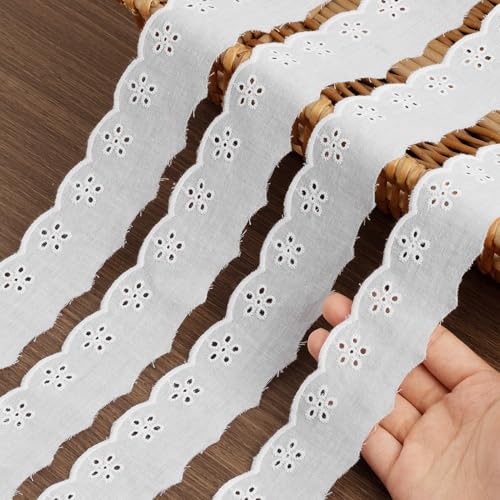 15 Yards White Lace Trim, 15 Yard White Lace Ribbon,1.8inch White Cotton Eyelet Lace Ribbon,Floral Embroidery Ruffle Lace Trim for Sewing Dresses Clothes and Bridal Wedding Applique Decoration - color: White, Length: 15 Yard, Width: 1.8inch / 4.5cm