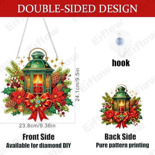 Eiflow Acrylic Christmas Diamond Art Hanging Kit for Adults Lantern, DIY Diamonds Painting Door Hanger Ornament Kit Wreath Crystal Diamond Art Painting Wall Window Hanging Pendant - color: Lantern