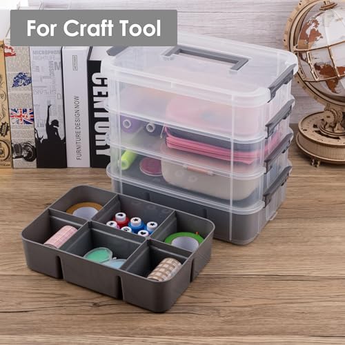 CraftGenes Craft Organizers and Storage, 4-Tier 10 Qt Box, 2 Trays, Grey - color: Grey