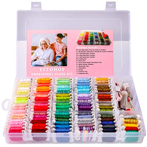 YITOHOP 200pcs+ Embroidery Floss kit, Friendship Bracelet String Kit with Organizer Box-Included 100pcs Friendship Bracelet Floss Thread,Cross Stitch Kits Xmas Gifts