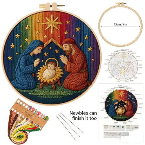 Christmas Nativity Embroidery Kit, Cross Stitch Kit for Adults DIY Craft - color: shengjing-3