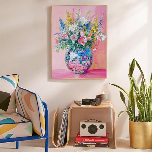 Lzyueyuan Flowers Stamped Cross Stitch Kits for Adults Beginner, Disco Ball Cross Stitch Ornament Kits Counted Embroidery Needlepoint Kits Home Decor 11.8X15.7inch - color: Cross Stitch-1029-5