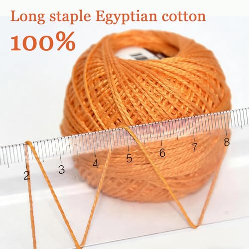 Double Mercerized Egyptian Long Staple Cotton Pearl Thread Ball 10 Grams Rainbow Color Embroidery Thread 10 Colors per Box for Crochet Hardanger Cross Stitch Hand Embroidery,Orange Series - color: orange series
