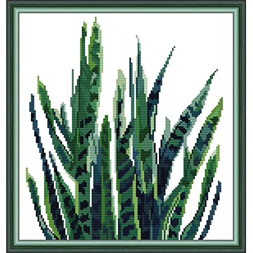Svarog Stamped Cross Stitch Kits Beginners Full Range of Embroidery Patterns Starter Kits for Adult or Kids DIY Cross Stitches Needlepoint Kits 14CT-Green Plant（3） 12.2x12.6 inch - color: Green plant（3） 12.2x12.6 inch