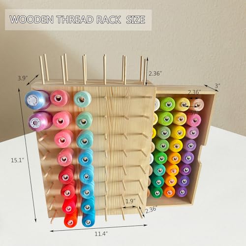 108-Spool Pine Wood Thread Holder with Side Drawer