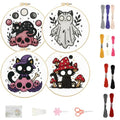 FREEBLOSS 4 Sets 11.6" Embroidery Kit for Beginners Needlepoint Embroidery Starter Kit with Halloween Stamped Patterns, Instructions, Colored Threads, 2 Hoops - style: Halloween