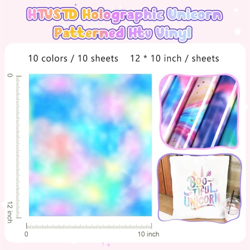 HTVSTD Holographic HTV Heat Transfer Vinyl 10pcs 12×10in Iron on Vinyl - color: Holographic