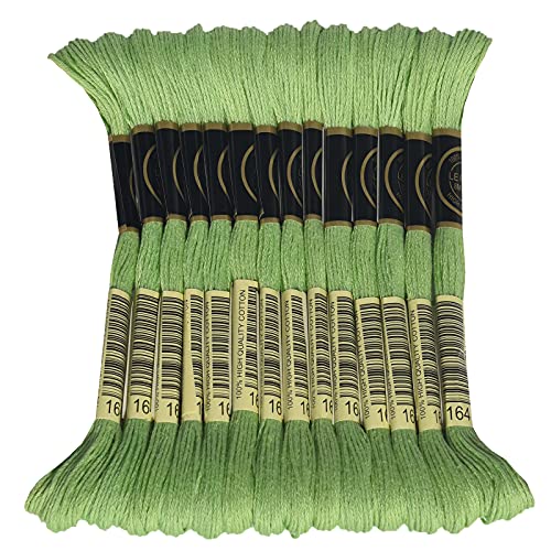LE PAON Embroidery Floss, 14-Pack Six Strands 100% Long Staple Cotton Embroidery Thread, 8.7-Yard，Color Number：164, Light Forest Green - color: 164