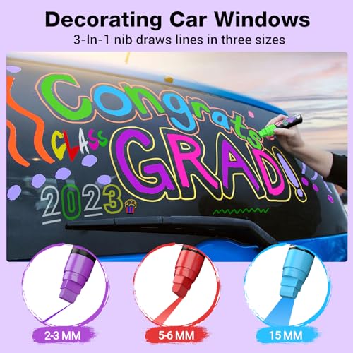 KERIFI Window Markers for Cars Washable, 15mm Jumbo Liquid Chalk Pens for Art Wedding Signs, Just Married Car Decorations, Back to School Graduation Celebration, Glass Mirror Bistro Blackboard Poster - color: 15mm - 12 Colors