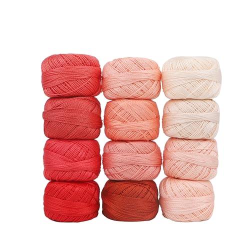 Size 8 Double Mercerized Egyptian Long Staple Cotton Pearl Thread 12 Gradient Colors per Box 5 Grams Ball Rainbow Color Embroidery Thread for Crochet Cross Stitch Hand Embroidery (12A) - color: 12A