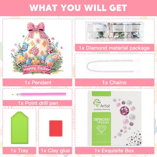 NAIMOER Easter Egg Diamond Art Hanging Kits for Adults, 5D Special Shaped Rhinestone, DIY Acrylic Spring Diamond Art Painting Window Pendants Home Garden Wall Hanging Ornament Kits, Double Sided - color: Easter 04