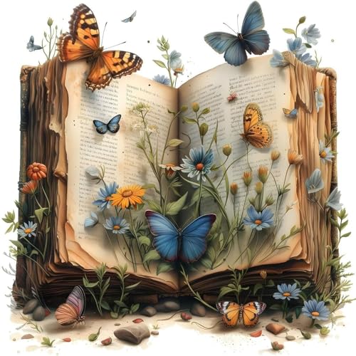Stamped Cross Stitch Kits for Beginners Adults,Book and Wildflowers 14x14in - color: cross stitch-book