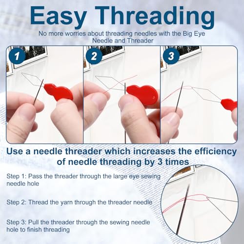 30pcs 3 Sizes Large Eye Embroidery Needles for Hand Sewing Crafts, Embroidery Needle Threader Cross Stitch for Crafts Leather Darning Tapestry Quilting Needlepoint Hand Sewing Supplies Accessories - color: 3 Sizes (2", 2-3/8", 3")x 10pcs