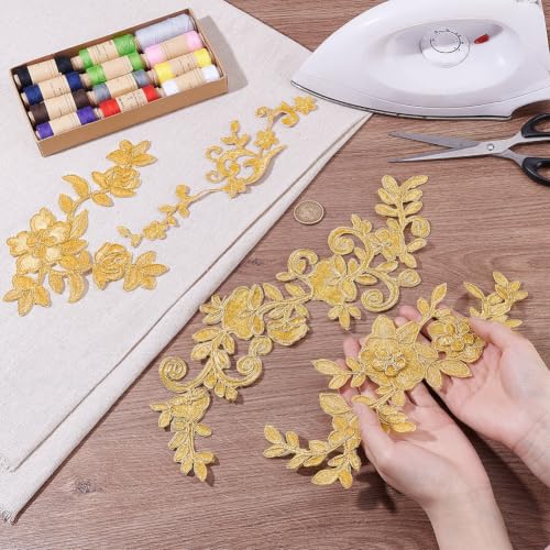NBEADS 8 Pcs Embroidery Lace Flower Patches, Iron on Patches Sew on Patches Golden Floral Lace Appliques for Wedding Dress Decoration Repair Clothing Backpacks Jeans Caps - color: Golden Flower 8pcs