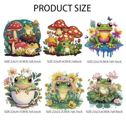 arricraft 6 Pcs Iron on Decals Patches, 6 Sizes Frog Animal Mushroom Iron on Stickers Flowers Butterfly Heat Transfer Stickers PET Washable Patches for DIY Clothes Decor Backpacks Cover - size: 8.7 Inch Long, style: Frog Mushroom