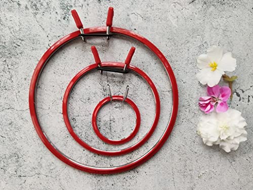 Nurge Metal Embroidery Hoops - Premium Spring Tension Embroidery Hoop for Cross Stitch - Durable Ring with Quick Release Safety Clip - Ideal for Crafters,Beginners & Professionals - Red - Medium - color: Red, size: Medium