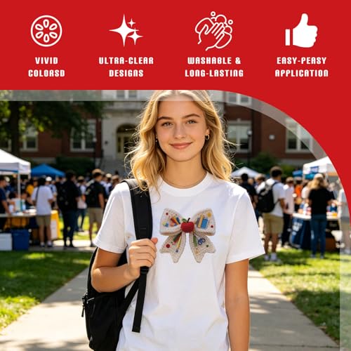 Dazoratix DTF Transfers Ready to Press - 20 Sheets Happy First Day of Back to School Iron on Patches Heat Stickers Vinyl Decal for Teacher T Shirts Clothes Pillow Bag Hat Hoodies DIY Crafts Decoration - style: Happy First Day of School