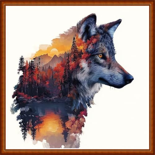 Funart Stamped Cross Stitch Kits for Beginners Full Range of Cross Stitching Preprinted Embroidery Kits for Adults, 11CT Embroidery Pattern Needlepoint Kits-Abstract Wolf 18x18 inch - color: ColorArt65