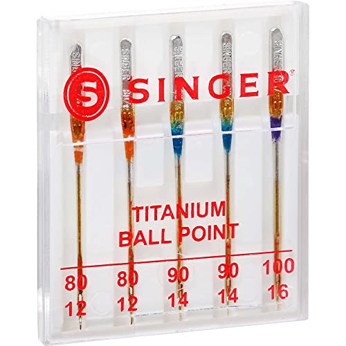 SINGER Titanium Ball Point Needles, 80/11-100/16, 5Ct, for Knit Fabric