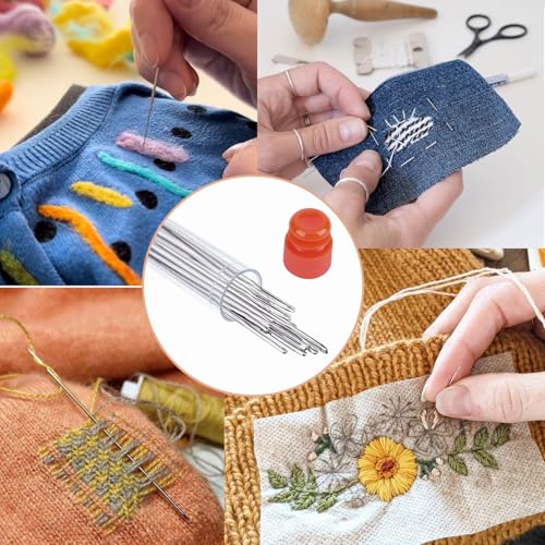 Large Eye Sewing Needles,5 Size Sewing Sharp Needles for Handsewing,Leather Embroidery Thread Needle, Stainless Steel Yarn Knitting Needle with a Bottle - style: 26pcs