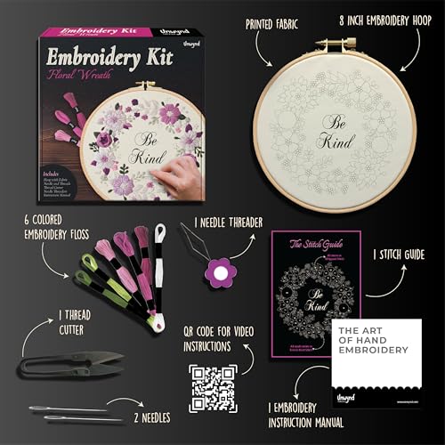Unwynd Embroidery Kit Floral Theme for Beginners, Satin Stitch Hand Embroidery Kit for Adults, Easy DIY Crafts, Starter Set with Flower Pattern (Floral) - style: Floral - Pack of 1