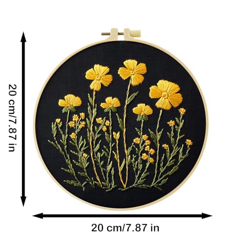 57lilina Embroidery Kit for Beginners, Pack of 3 with Hoop, Threads, Needle - color: Flower B