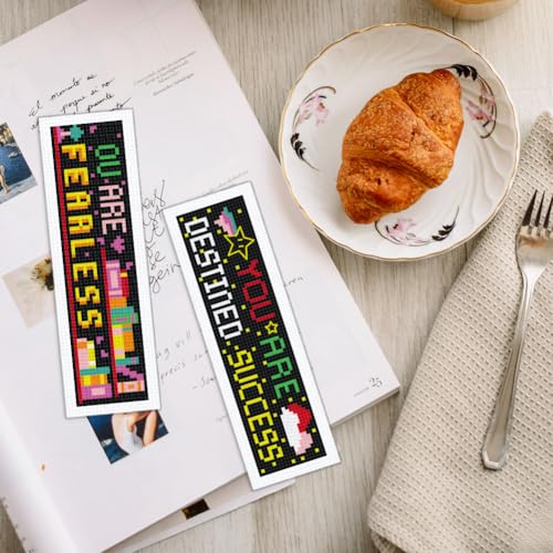 INFUNLY 6Pcs Inspirational Words Cross Stitch Bookmark Kits 8"x2.4" DIY Encourage Texts Embroidery Bookmark Kits for Beginners with Instruction Motivational Bookmark Making Kit for Students - style: 6Pcs Inspirational Words