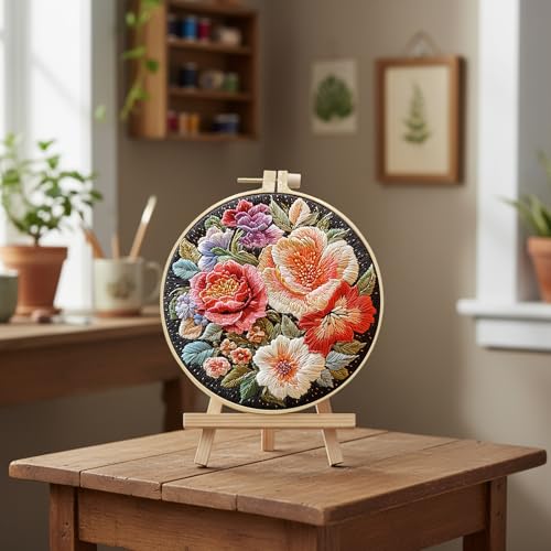 ARTopet Embroidery Kit for Beginners Cross Stitch Kits Needlepoint Set Colorful Flowers Patterns Embroidery Thread Kit for Craft Lover Hand Stitch with Hoop Threads Fabric-Flowers02 - color: Flowers02