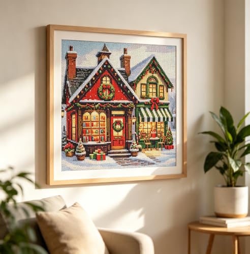 Christmas House Stamped Cross Stitch Embroidery Starter Kit for Adults - color: J194-01