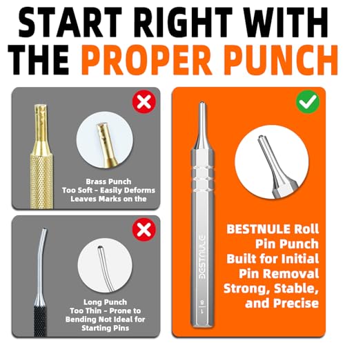 BESTNULE 8 Piece Roll Pin Punch Set, Pin Punch Set, Punch Tools with 1 Tweezers, Made of Solid Material Including Steel Punch and Tweezer, Ideal for Machinery Maintenance