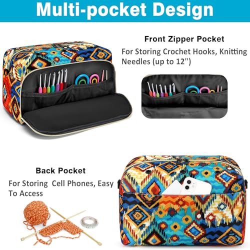 IBFUN Crochet Yarn Knitting Bag Organizer for Knit Accessories Hooks - color: L-Multicolored, size: Large
