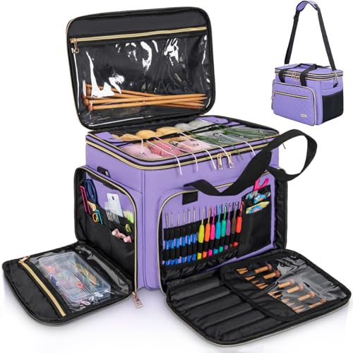 Knitting Bag, Crochet Bag Organizer, Yarn Storage Bag with Divider - color: Purple
