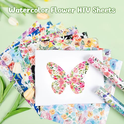 HTVRONT Floral Heat Transfer Vinyl - 12"x10" Watercolor Flower HTV Sheets - color: Watercolor Flower, size: 12" x 10"