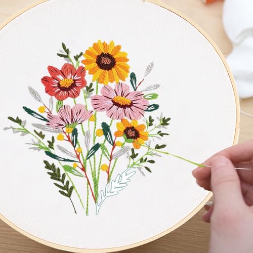 Huacan Embroidery Canvas Bag Kits for Adults Beginner Stamped Flowers Pattern DIY Cross Stitch Printed Flower Stitching Sewing Kit - color: Flower 4